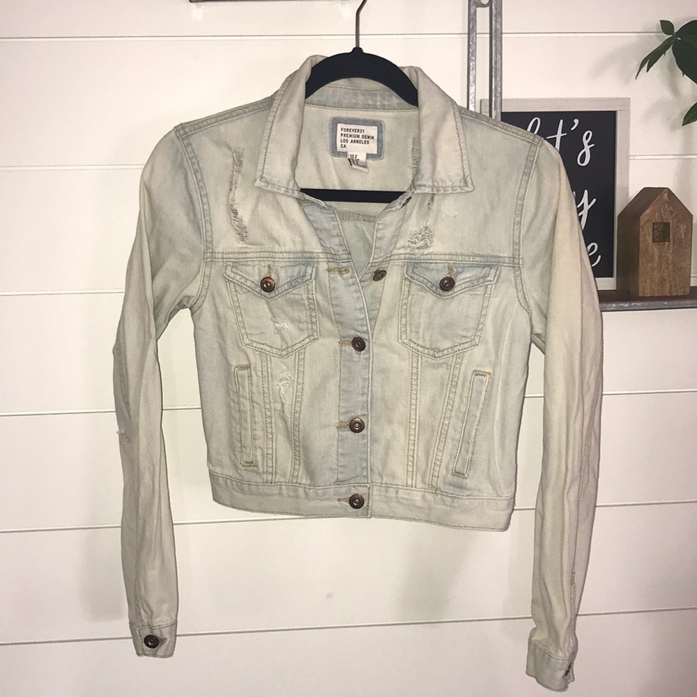 Forever 21 light distressed cropped Jean Jacket -S